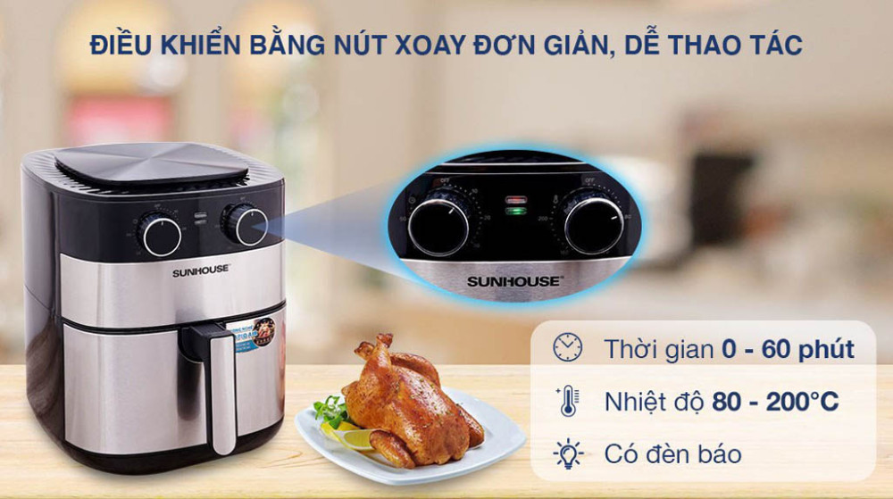 Nồi chiên không dầu Sunhouse 6 lít SHD4026 - Hàng chính hãng