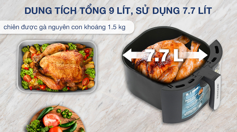Dung tích 9 lít, chiên được con gà 1.5kg