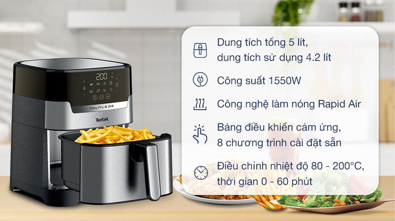 Nồi chiên không dầu Tefal 4.2 lít EY505815 - Hàng chính hãng