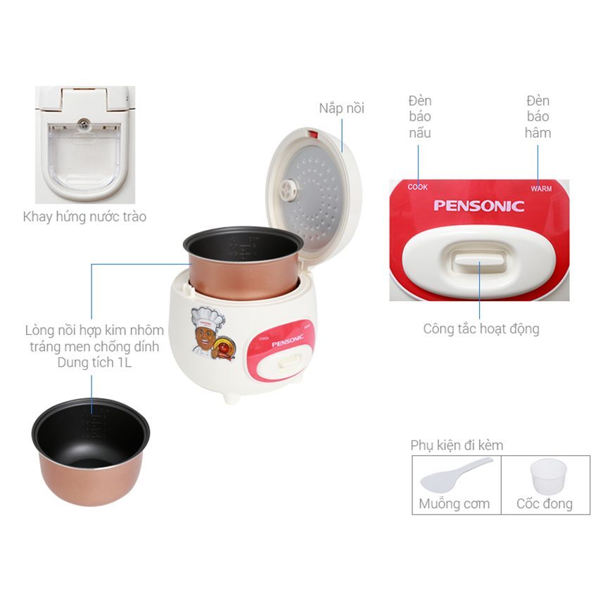 Nồi cơm điện Pensonic PSR-1001R - Hàng chính hãng