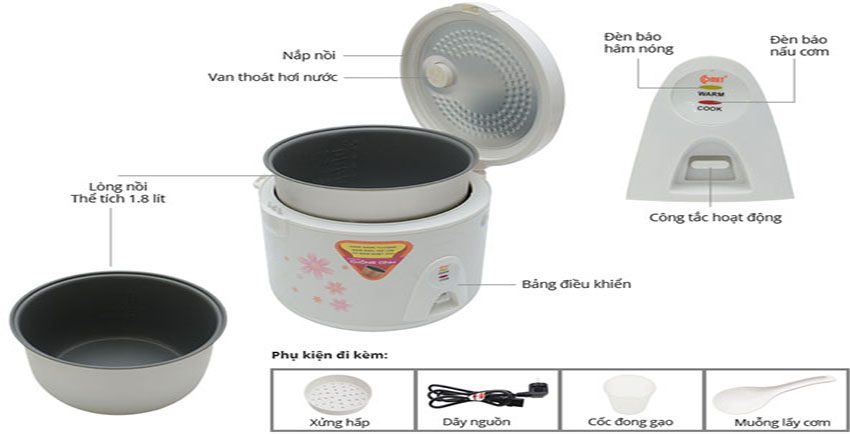 Nồi cơm điện 1.8 lít Comet CM8056 - Hàng chính hãng