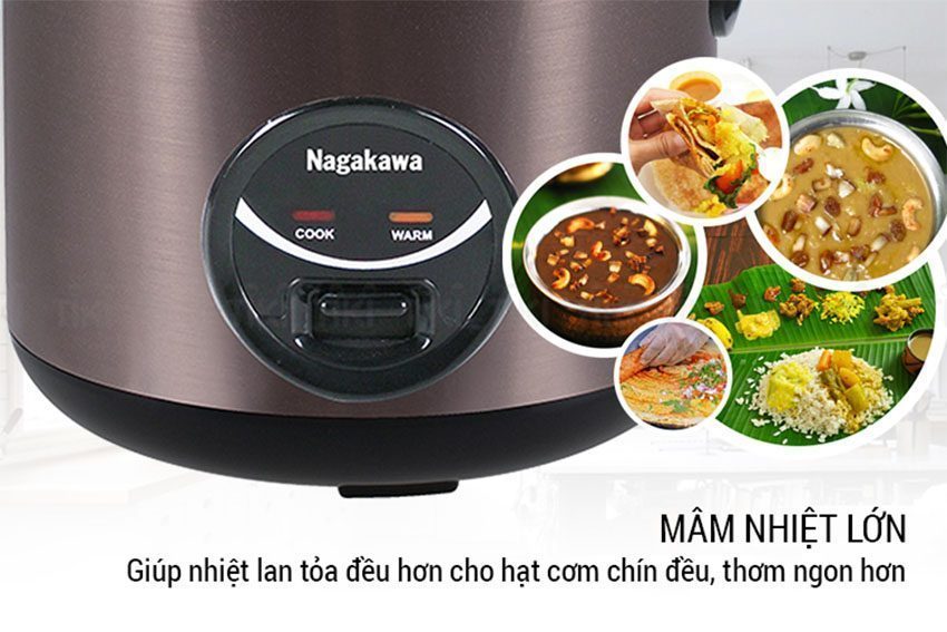 Nồi cơm điện 1.8 lít Nagakawa NAG0117 với mâm nhiệt lớn