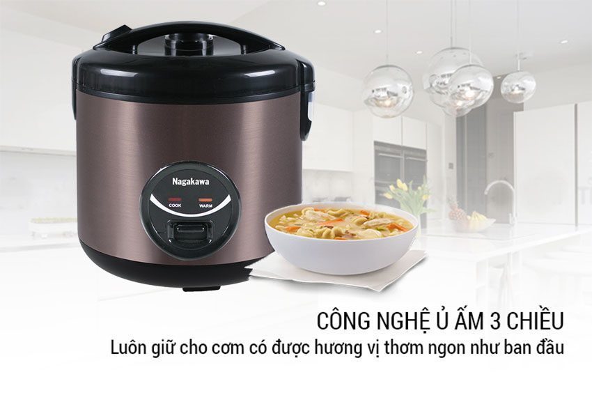 Nồi cơm điện 1.8 lít Nagakawa NAG0117 với công nghệ nhiệt 3 chiều 