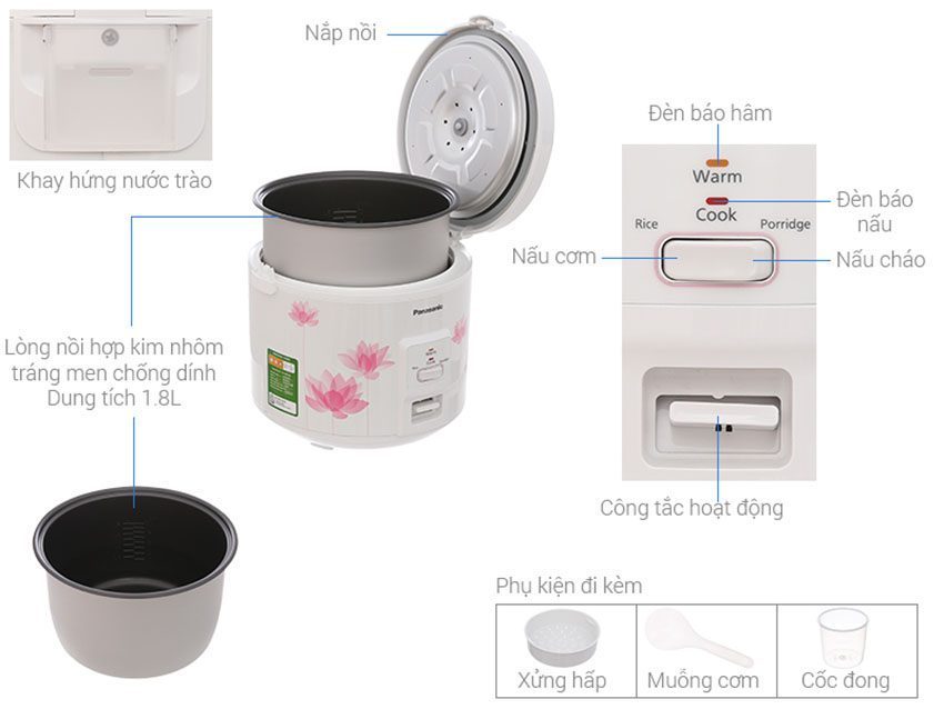 Nồi cơm điện 1.8 lít Panasonic SR-MVP187HRA - Hàng chính hãng