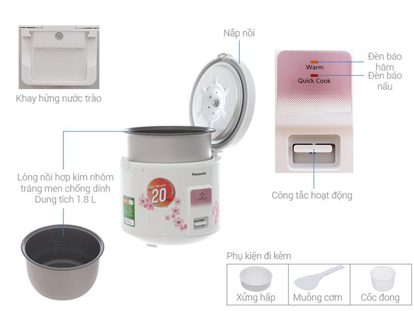 Nồi cơm điện 1.8 lít Panasonic SR-MVQ187SRA - Hàng chính hãng