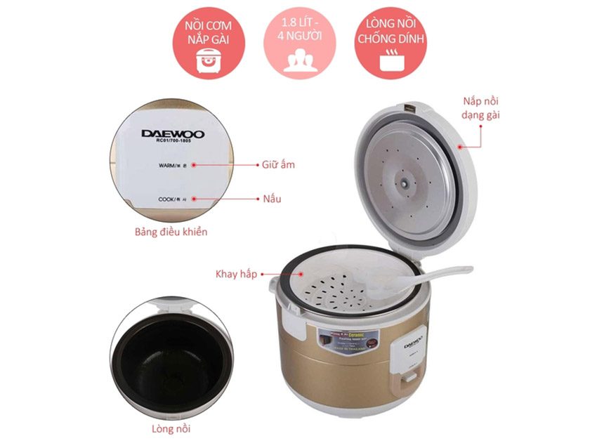 Nồi cơm điện Daewoo RC-1805 - Hàng chính hãng