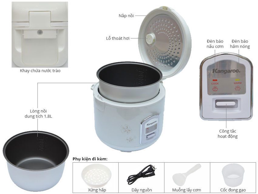 Nồi cơm điện Kangaroo KG-376NT - Hàng chính hãng