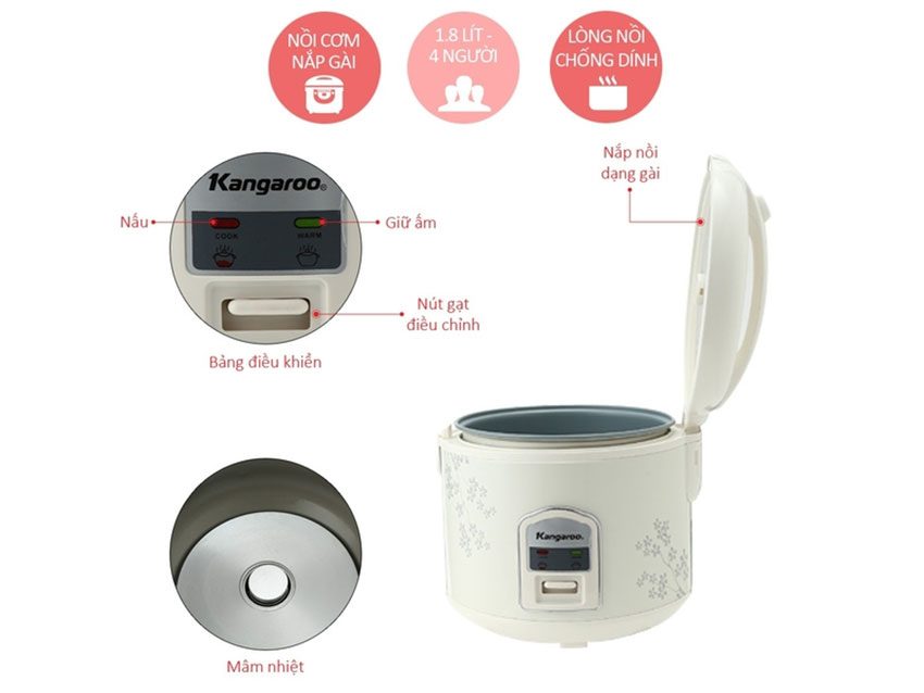Nồi cơm điện Kangaroo KG-376NT - Hàng chính hãng