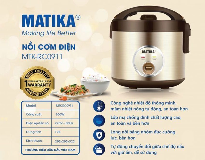 Chi tiết của nồi cơm điện Matika MTK-RC0911