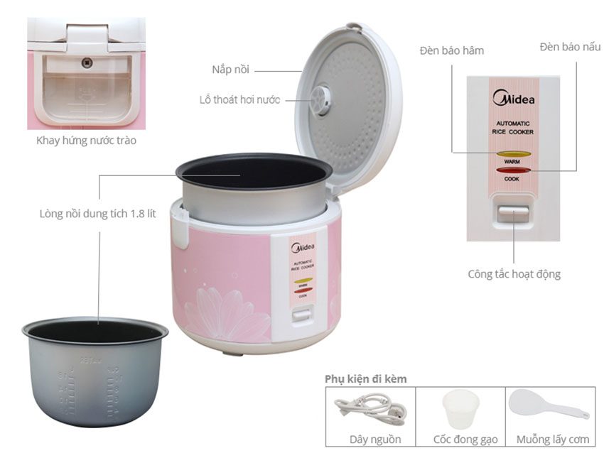 Chi tiết của nồi cơm điện Midea MR-CM1805