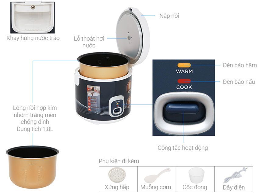 Nồi cơm điện Midea MR-CM1826 - Hàng chính hãng