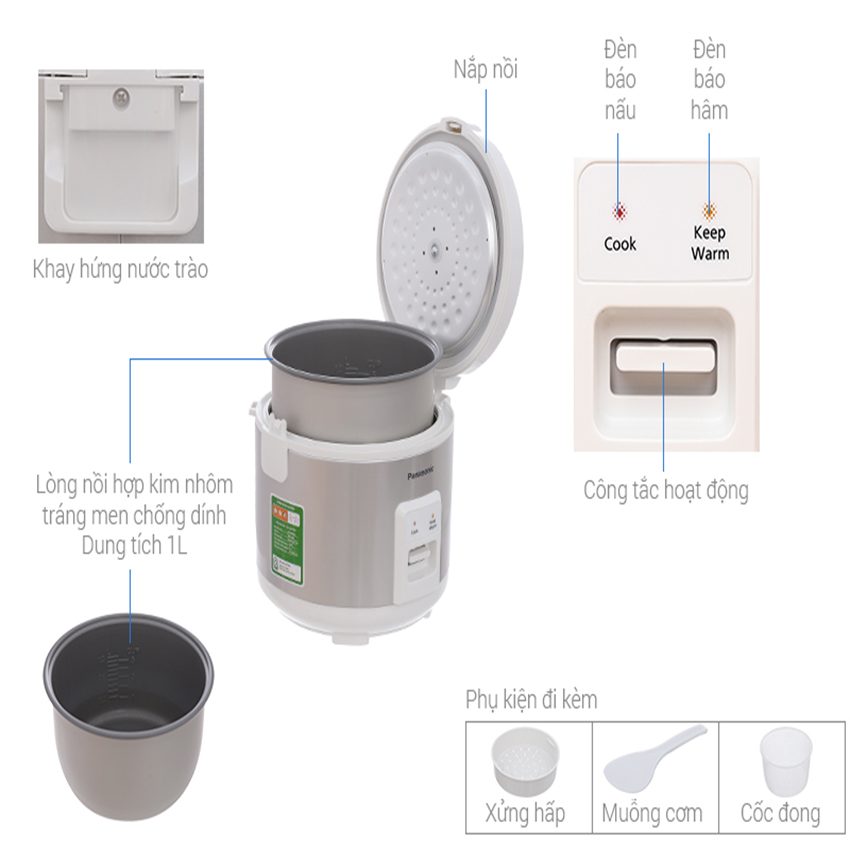 Nồi cơm điện Panasonic SR-MVN107LRA 1 lít - Hàng chính hãng