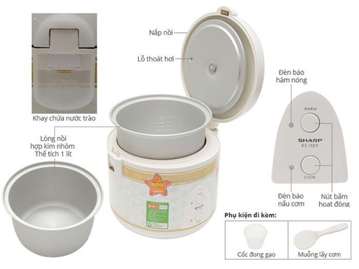 Nồi cơm điện Sharp KS-11EV - Thương hiệu Nhật Bản - Hàng chính hãng