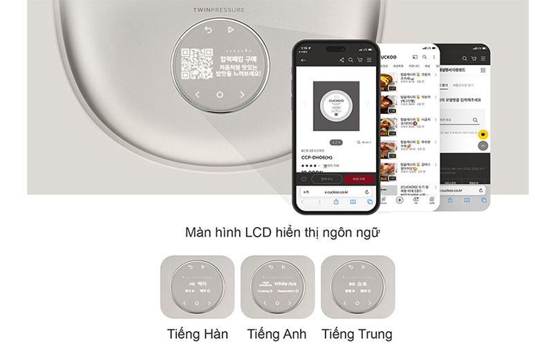 Điều khiển của Nồi cơm điện cao tần áp suất kép Cuckoo CRP-NHTR1010FGW/FB/FP