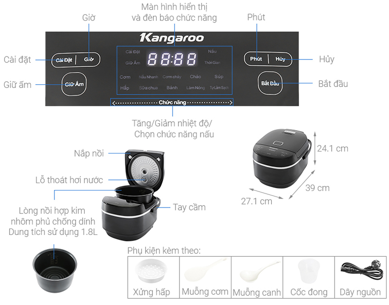Tổng quan nồi cơm điện cao tần Kangaroo KG18RIH1