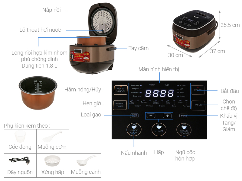 Nồi cơm điện cao tần Sharp KS-IH191V-GL - Hàng chính hãng