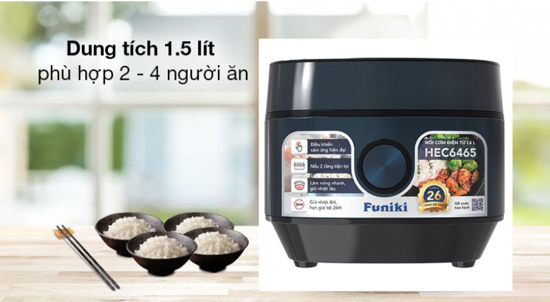 Dung tích lớn 1.5L nấu được lượng thức ăn phù hợp cho gia đình 2 - 4 thành viên