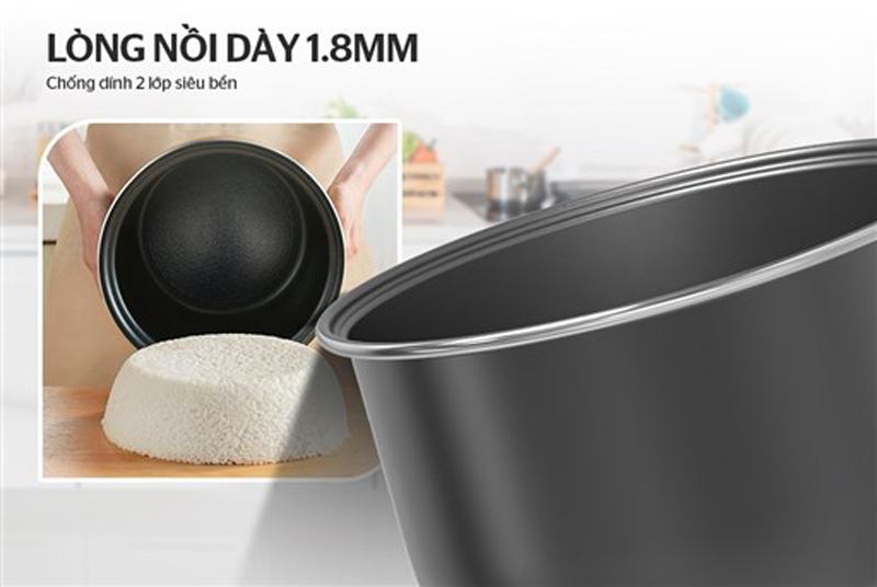 Lòng nồi được làm bằng nhôm dày 1.8mm được phủ chống dính cao cấp 