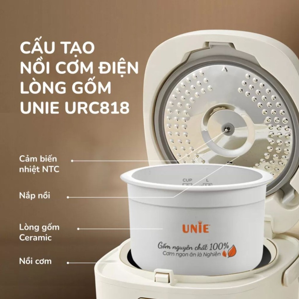 Cấu tạo của nồi cơm điện lòng gốm Unie URC818