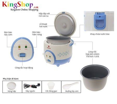 Nồi cơm điện Happy Cook HC-180A - Dung tích 1.8L - Hàng chính hãng