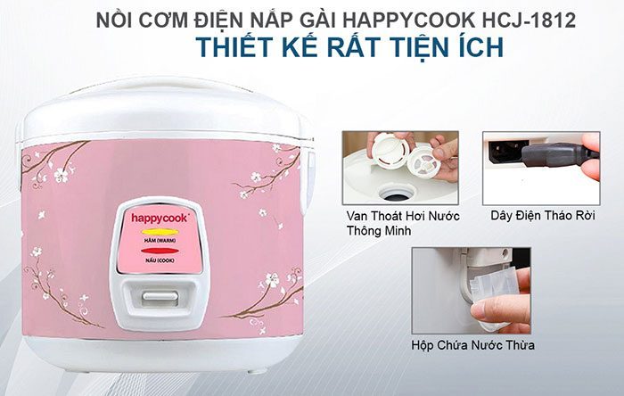 Nồi cơm điện nắp gài Happy Cook HCJ-1812 - 1.8L - Hàng chính hãng