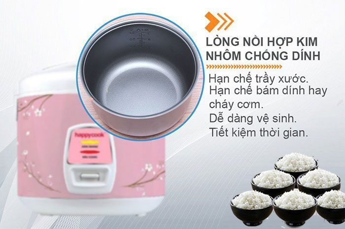 Nồi cơm điện nắp gài Happy Cook HCJ-1812 - 1.8L - Hàng chính hãng