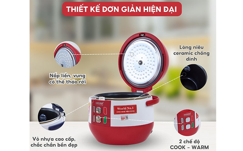 Nồi cơm điện nắp gài Hasuka HSK-886 - Hàng chính hãng