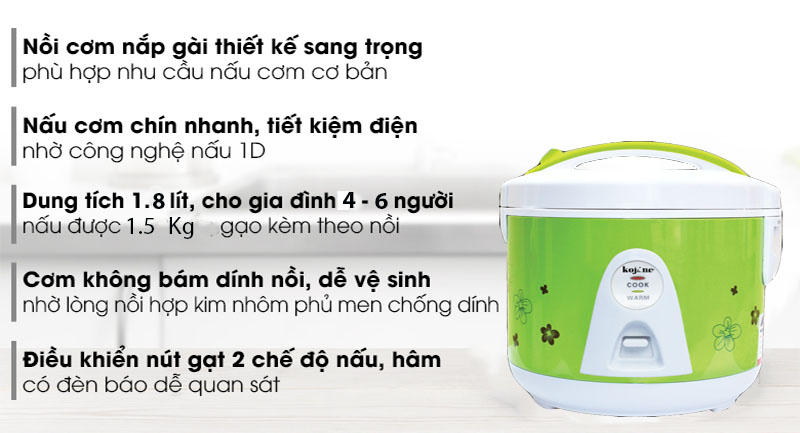 Tính năng của Nồi cơm điện nắp gài Kojine KJ-8186