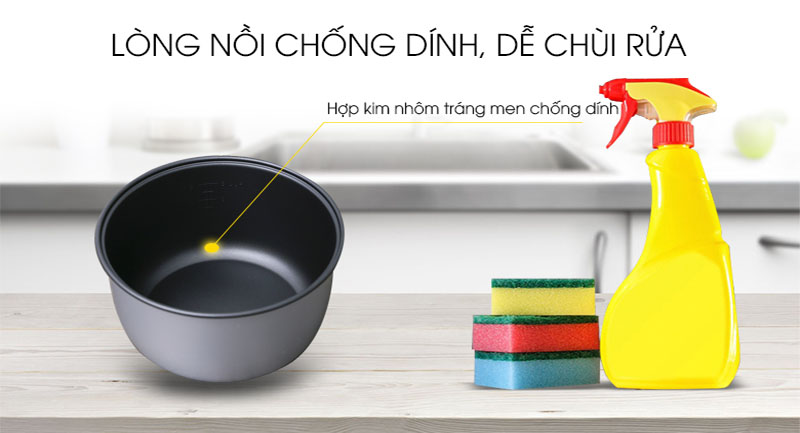 Thiết kế lòng nồi chống dính của Nồi cơm điện nắp gài Kojine KJ-8186