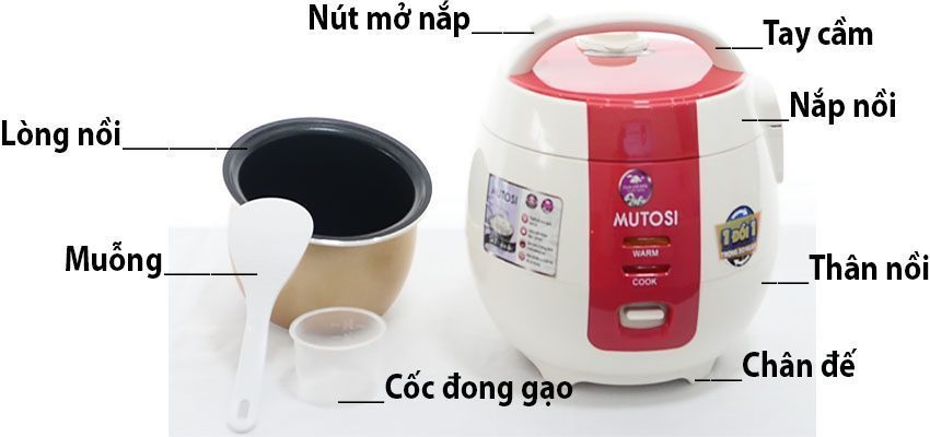 Nồi cơm điện nắp gài Mutosi MR-12 - Hàng chính hãng