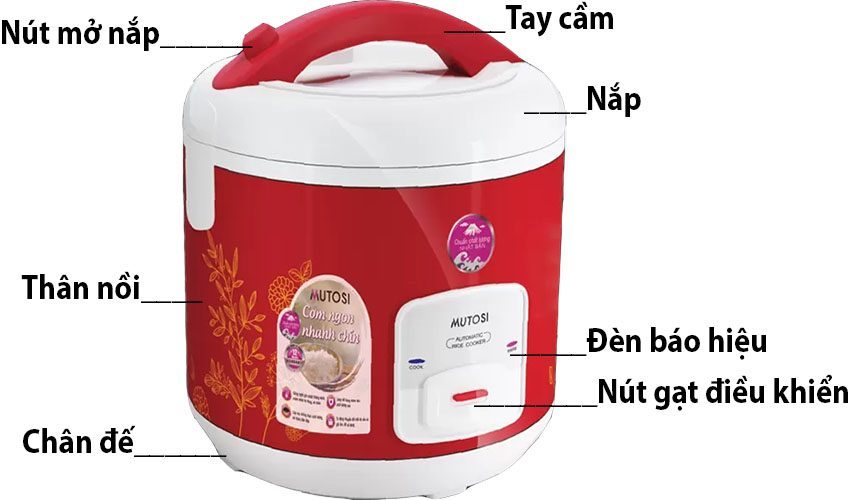Nồi cơm điện nắp gài Mutosi MR16R - Hàng chính hãng
