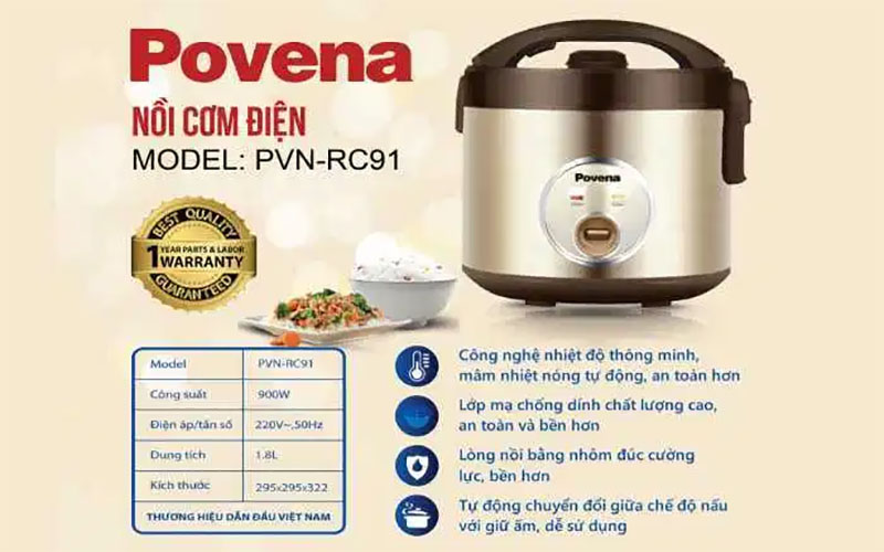 Nồi cơm điện nắp gài Povena PVN-RC91 - Hàng chính hãng