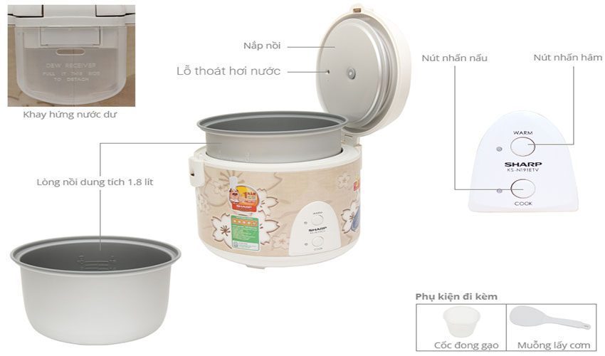 Các bộ phận của Nồi cơm điện nắp gài Sharp KS-N191ETV-SB 