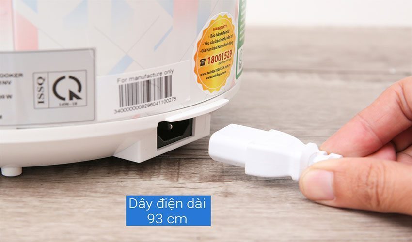 Thiết kế dây điện rời dài 93 cm của Nồi cơm điện nắp gài Toshiba RC-10JH1NV(P)