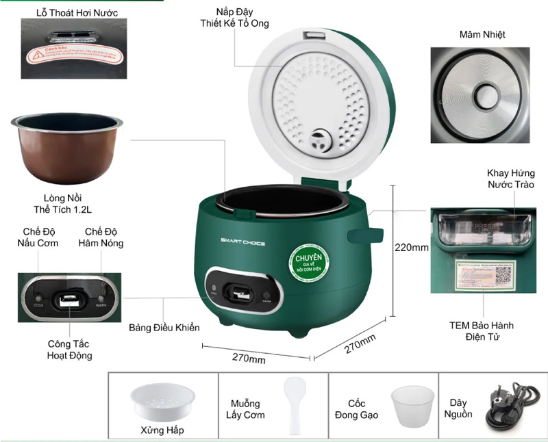 Cấu tạo của nồi cơm điện nắp gài Smart Choice SCG–RC3001