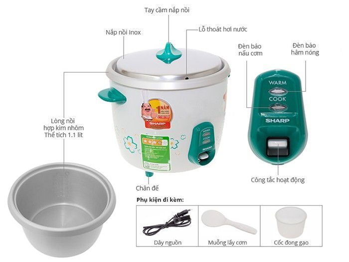 Nồi cơm điện Sharp KSH-211V - Thương hiệu Nhật Bản - Hàng chính hãng