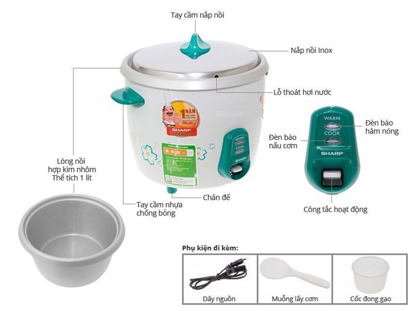 Nồi cơm điện nắp rời Sharp KSH-D11V - Hàng chính hãng