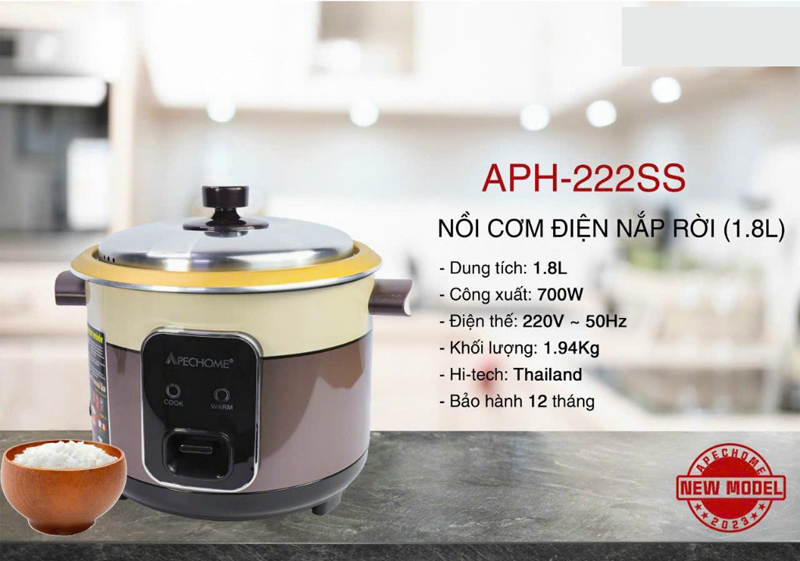 Nồi cơm điện nắp rời Apechome APH-222SS - Hàng chính hãng