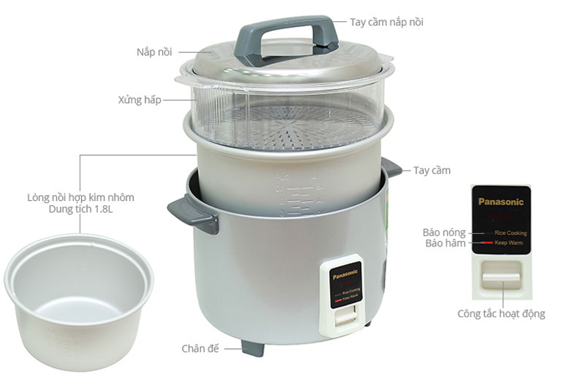 Nồi cơm điện nắp rời Panasonic SR-W18GS - Hàng chính hãng