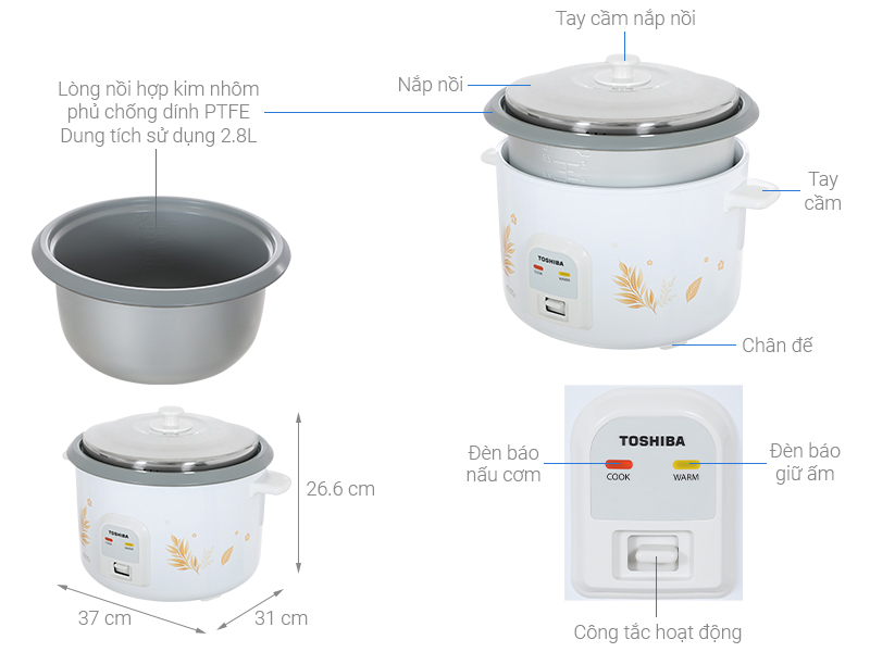 Nồi cơm nắp rời Toshiba RC-28MH1PV(G) - Hàng chính hãng