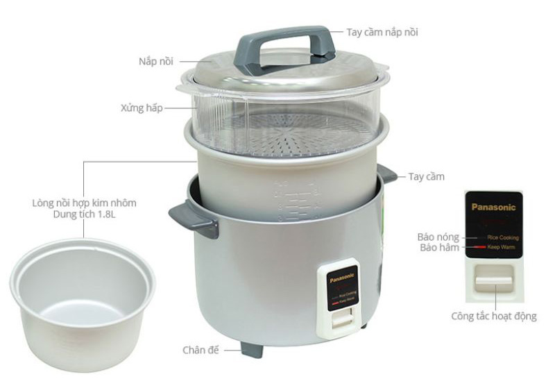 Nồi cơm điện Panasonic 1.8 lít SR-W18GSLRA - Hàng chính hãng