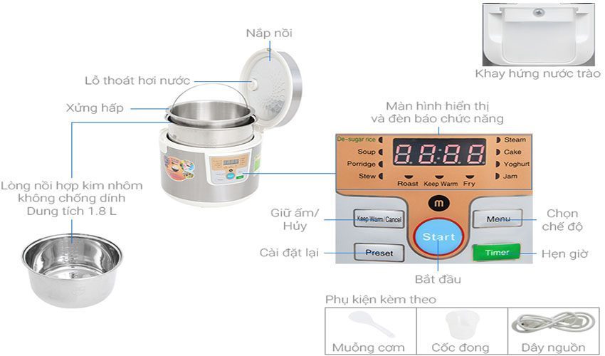 Nồi cơm điện tách đường Mishio MK-188 - Hàng chính hãng