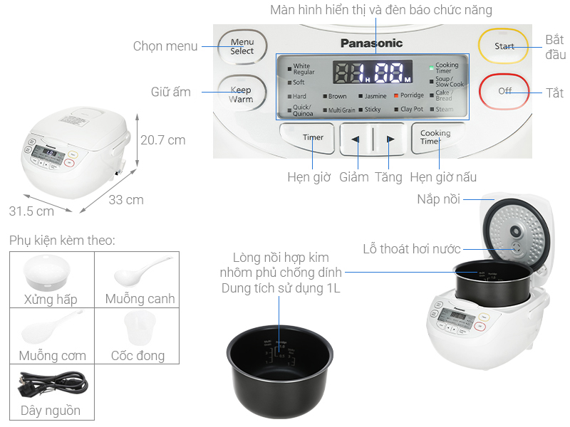 Nồi cơm điện tử Panasonic 1 lít SR-CL108WRA