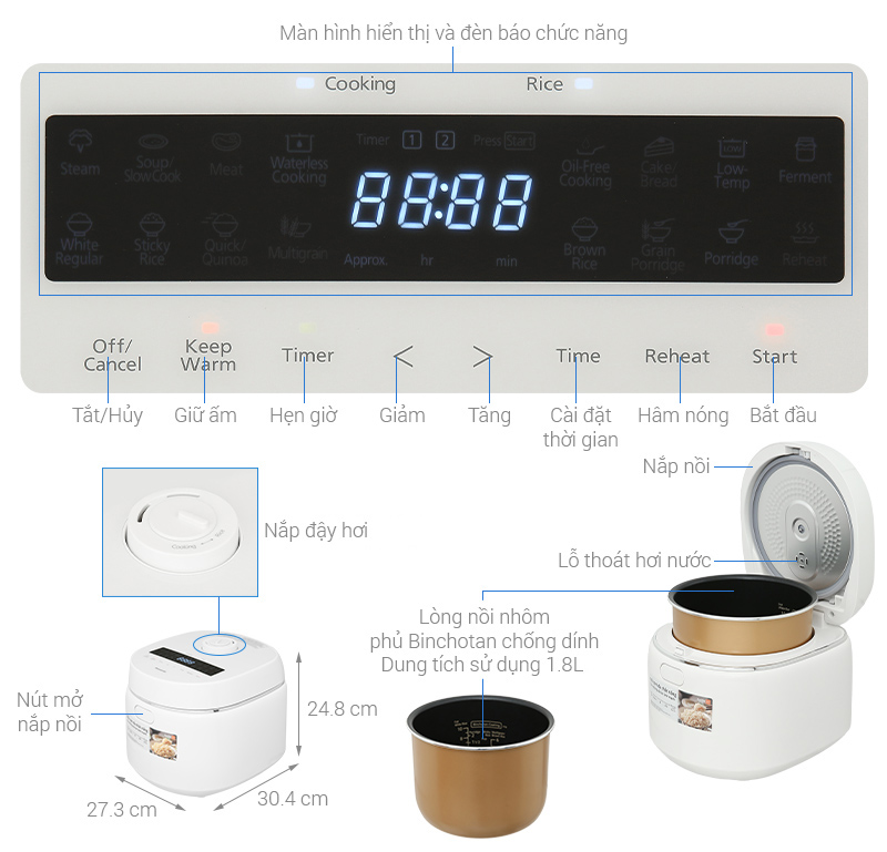 Nồi cơm điện tử Panasonic SR-DK184WRA (1.8L) - Hàng chính hãng