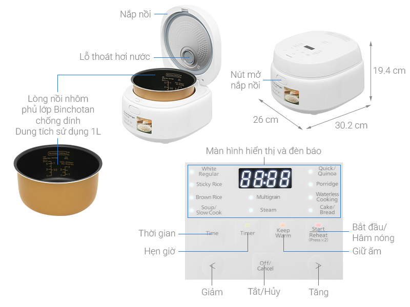 Nồi cơm điện tử Panasonic SR-DL104WRA (1 lít )