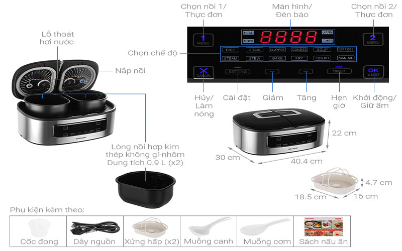 Nồi cơm điện tử 2 ngăn Sharp KN-TC50VN-SL - Hàng chính hãng