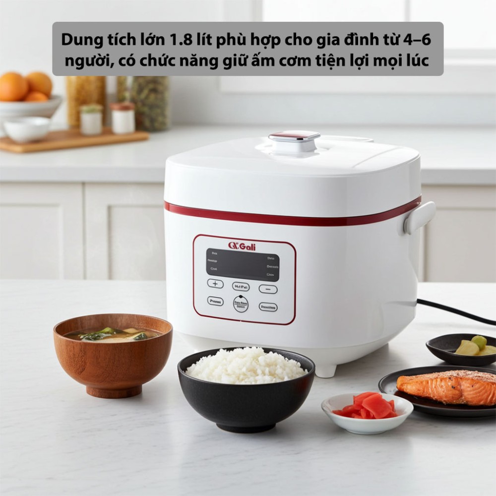 Nồi cơm điện tử Gali GL-1718W dung tích phù hợp sử dụng cho gia đình