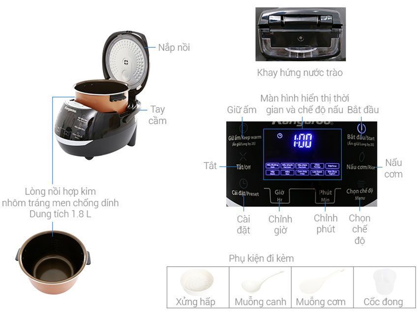 Chi tiết của nồi cơm điện tử Kangaroo KG595