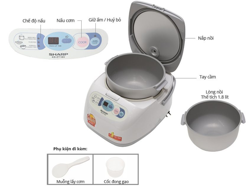 Nồi cơm điện tử Sharp KS-ZT18V - Hàng chính hãng