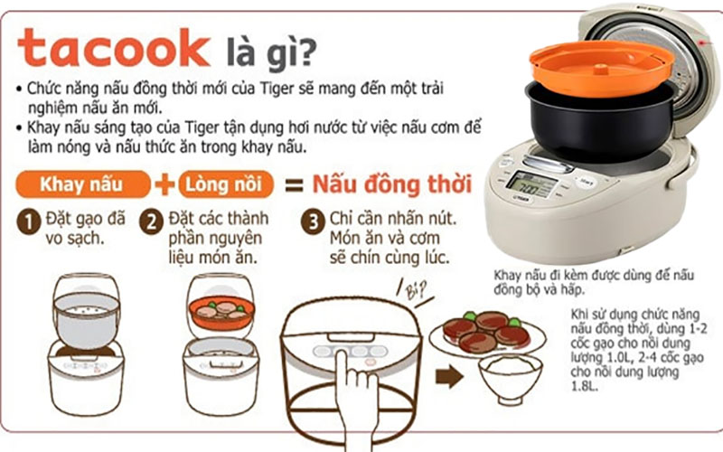 Chức năng nấu Tacook của Nồi cơm điện tử Tiger JAX-R18S